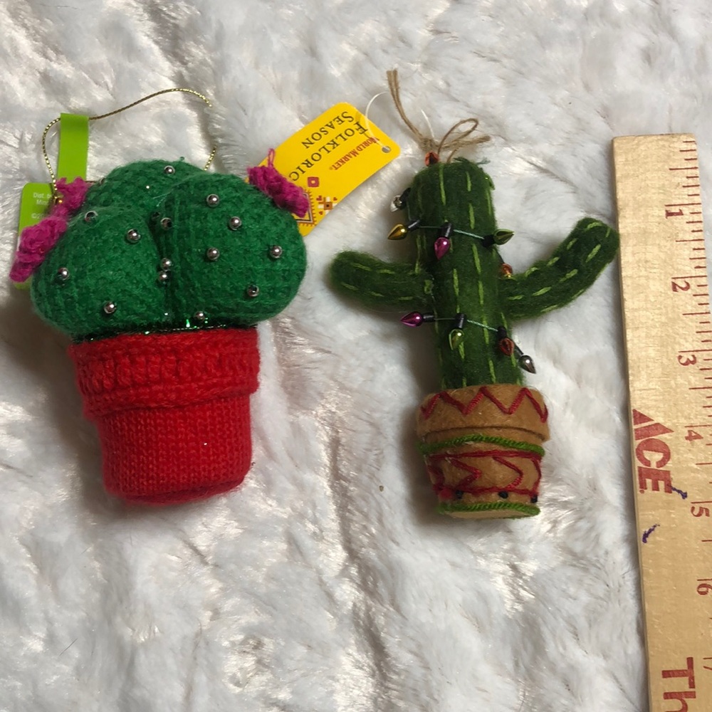 2 fabric cactus ornaments
